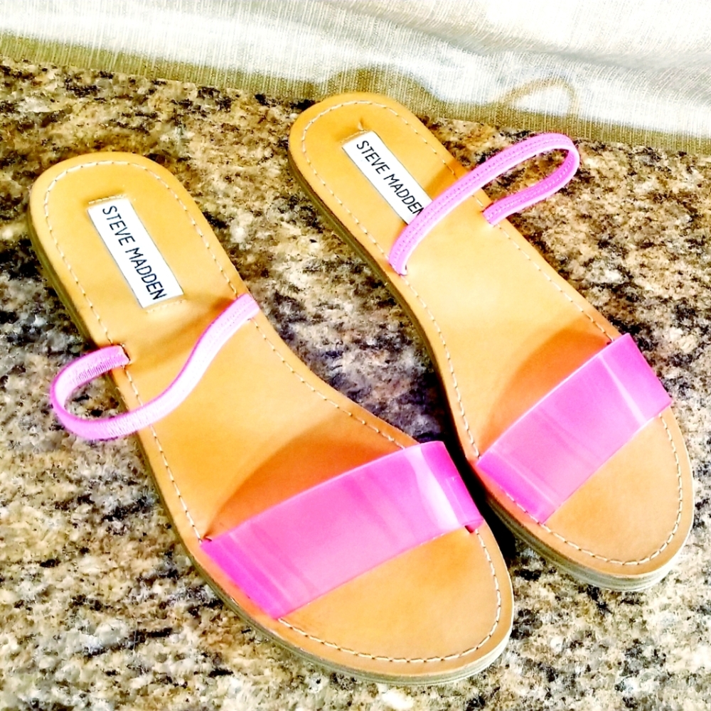 STEVE MADDEN DASHA FLAT SANDALS PINK CLEAR DASHO2S1